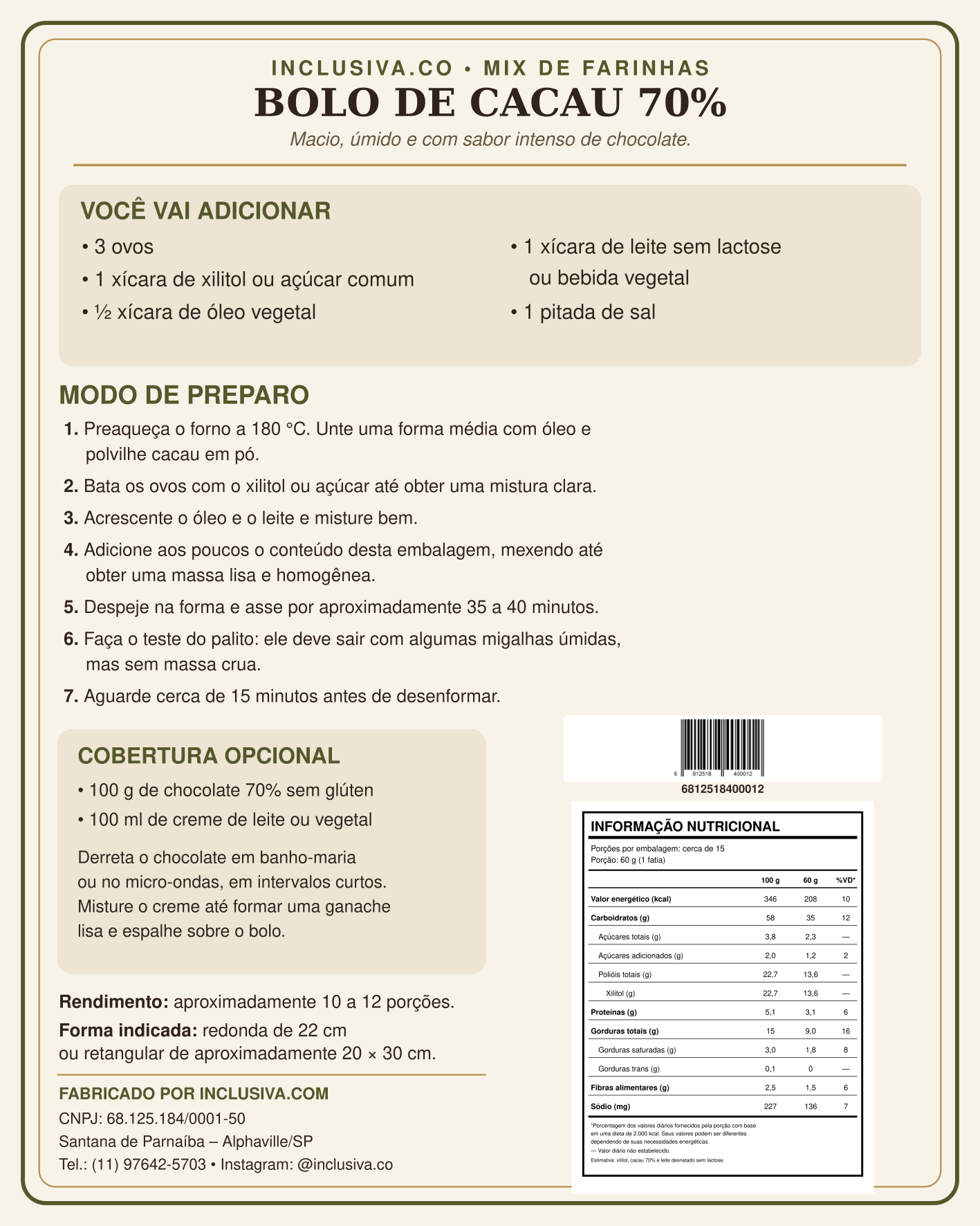 Bolo Cacau 70% - Sabor intenso e preparo fácil