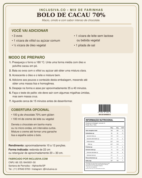 Bolo Cacau 70% - Sabor intenso e preparo fácil